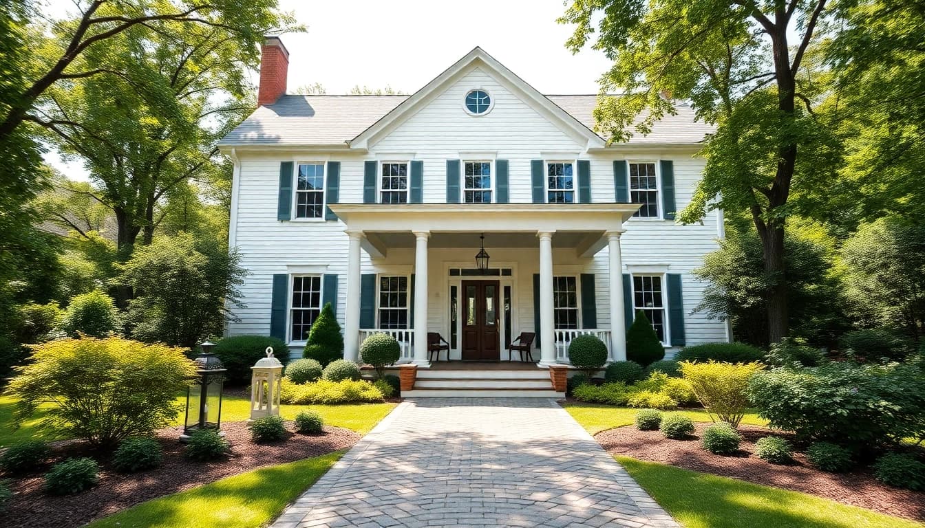 Showcasing a stunning colonial home build with classic design features, set in a peaceful suburban environment.