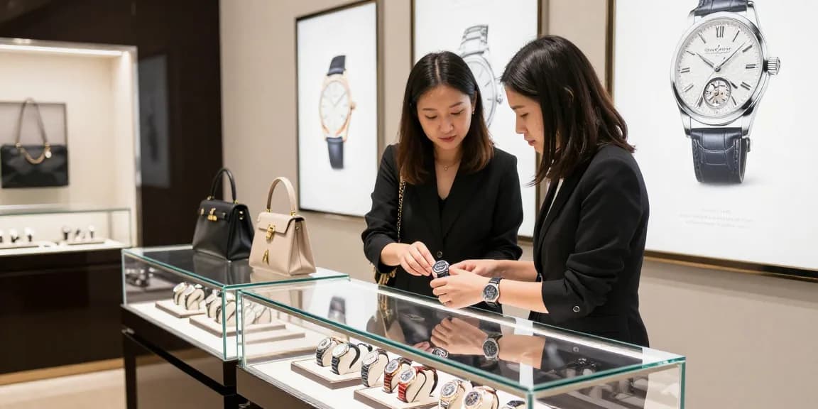 Experience the elegance of a luxury replica watch in a sophisticated retail setting.