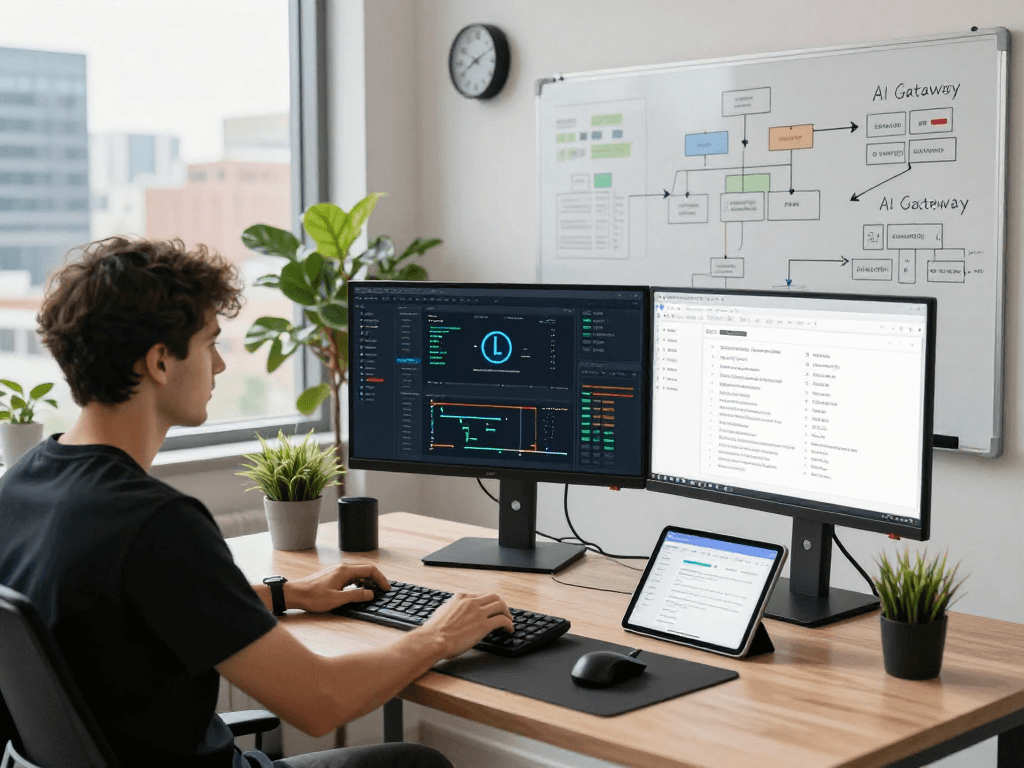 Waygrid API management workspace with real-time analytics and security dashboards, showcasing a professional software engineer's focus on innovation.