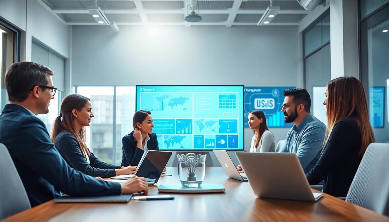 Providing expert IT Support for Businesses with a diverse team collaborating in a modern office.