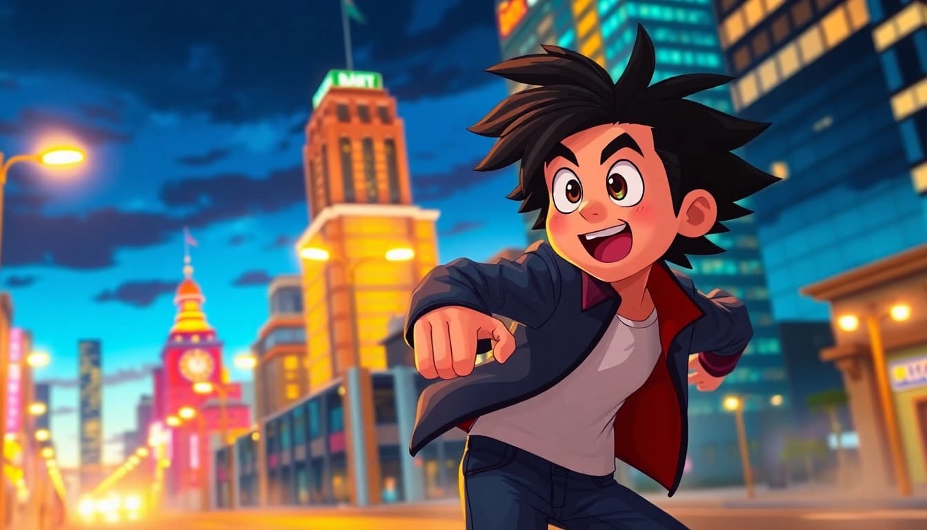 Erstellen Sie faszinierende 2D Animationen mit einem dynamischen Charakter, der in einer lebendigen Stadt spielt.