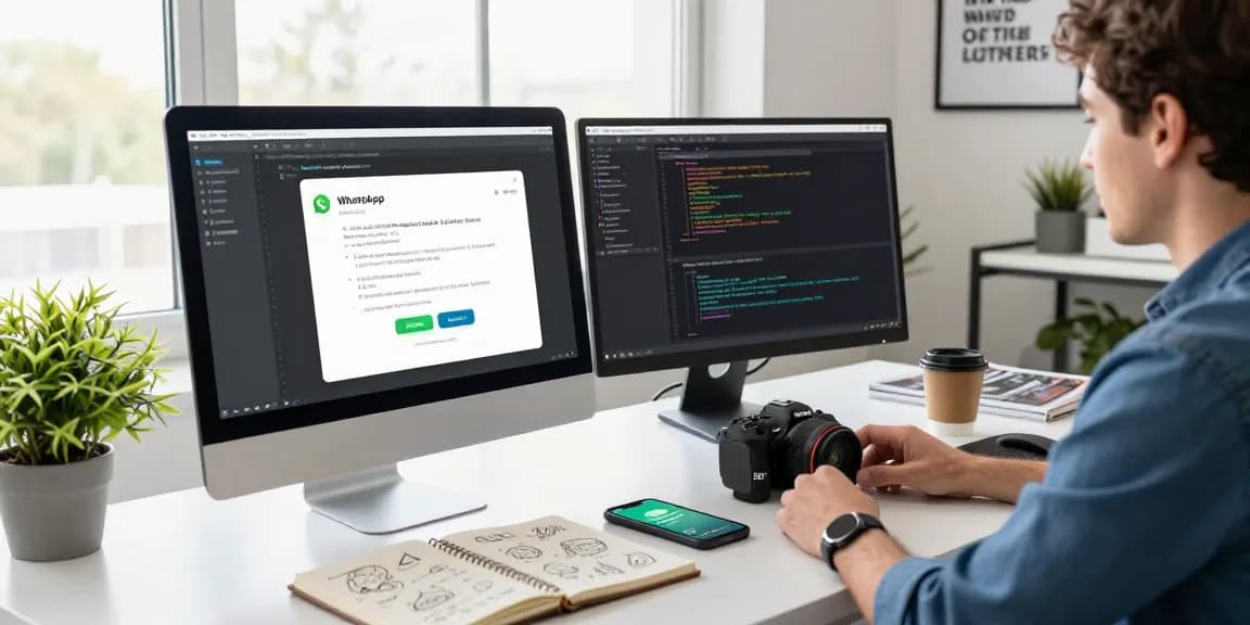 Person using WhatsApp電腦版 on a modern workspace desktop, showcasing productivity and technology.