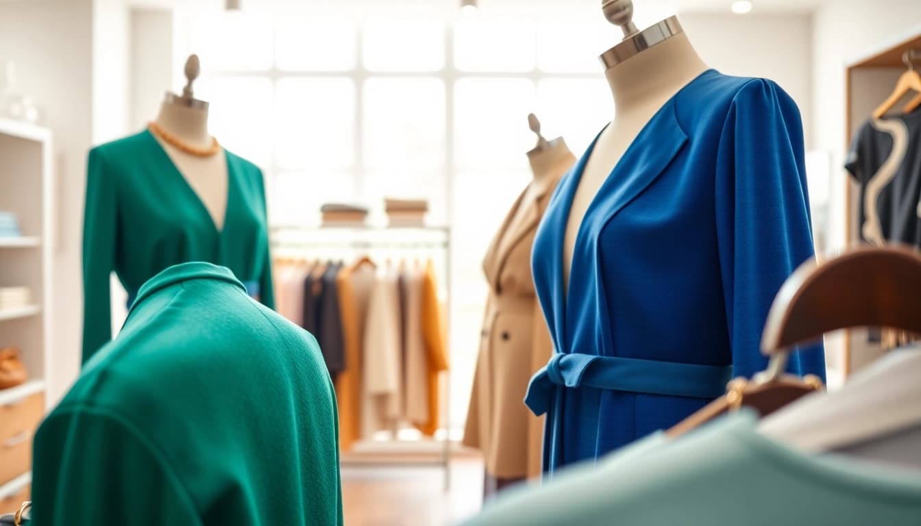 Rivelle fashion pieces beautifully showcased in a bright boutique, emphasizing quality and elegance.