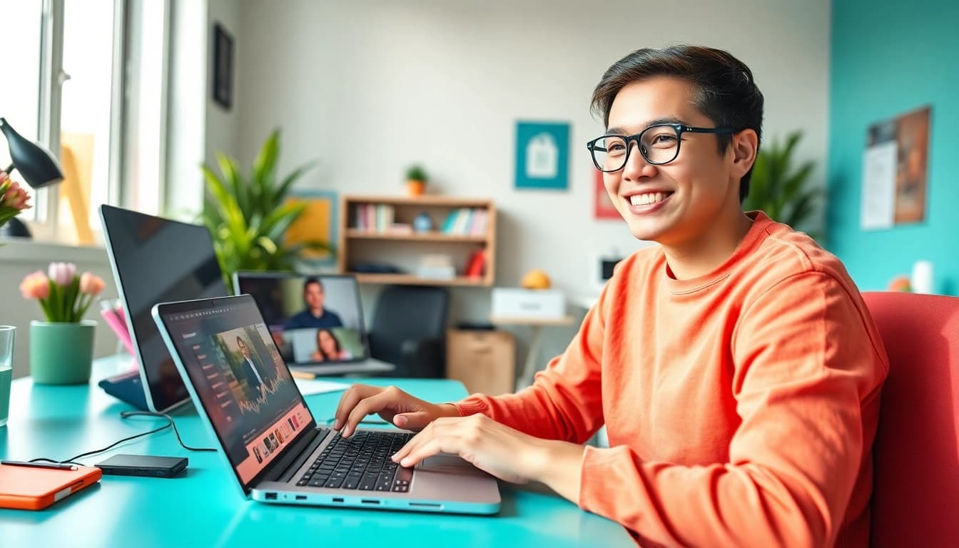 Engaging Instagram creator using paid links for Instagram creators tools in a bright workspace.