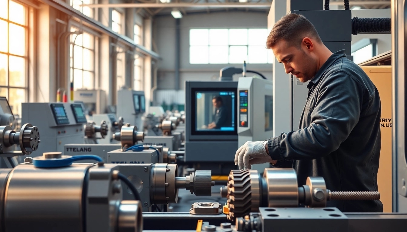 Professional custom part manufacturer showcasing CNC machining process in a modern workshop.