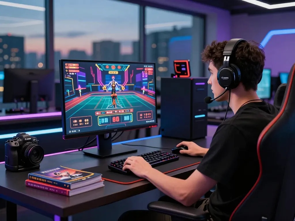 Exciting online baccarat gaming setup featuring a player engaged in a high-stakes game with colorful graphics