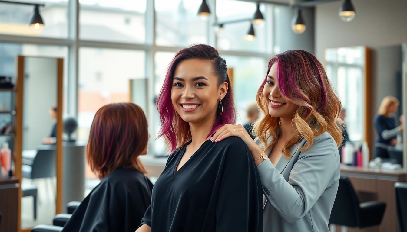 Frizer Craiova providing trendy hairstyle consultation in a modern salon.