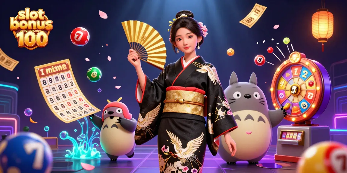 Experience the excitement with the slot bonus new member 100 promotion, illustrated with vibrant characters and casino elements.