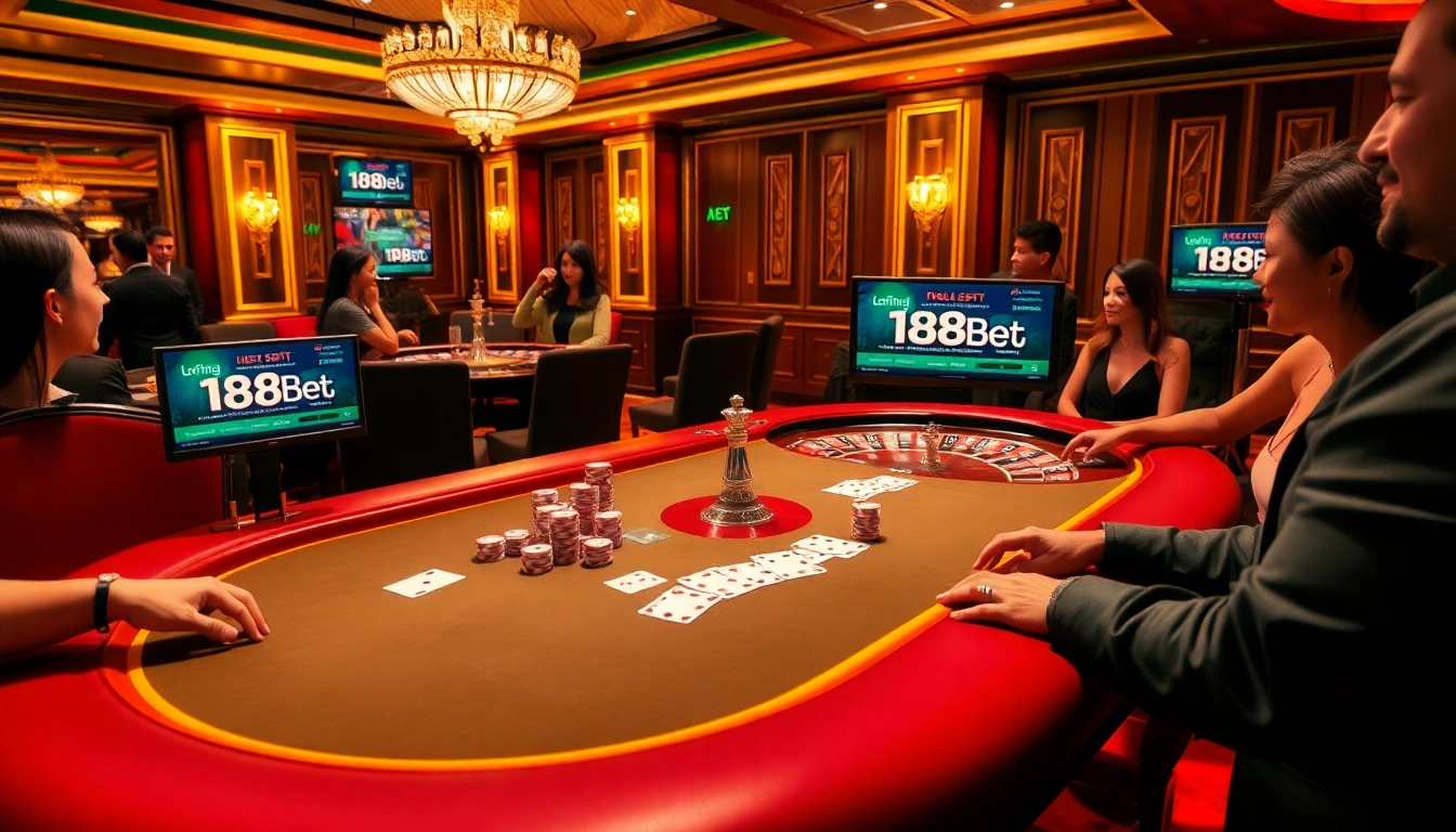 Players engaging eagerly around the poker table as they discover link 188bet for online betting.