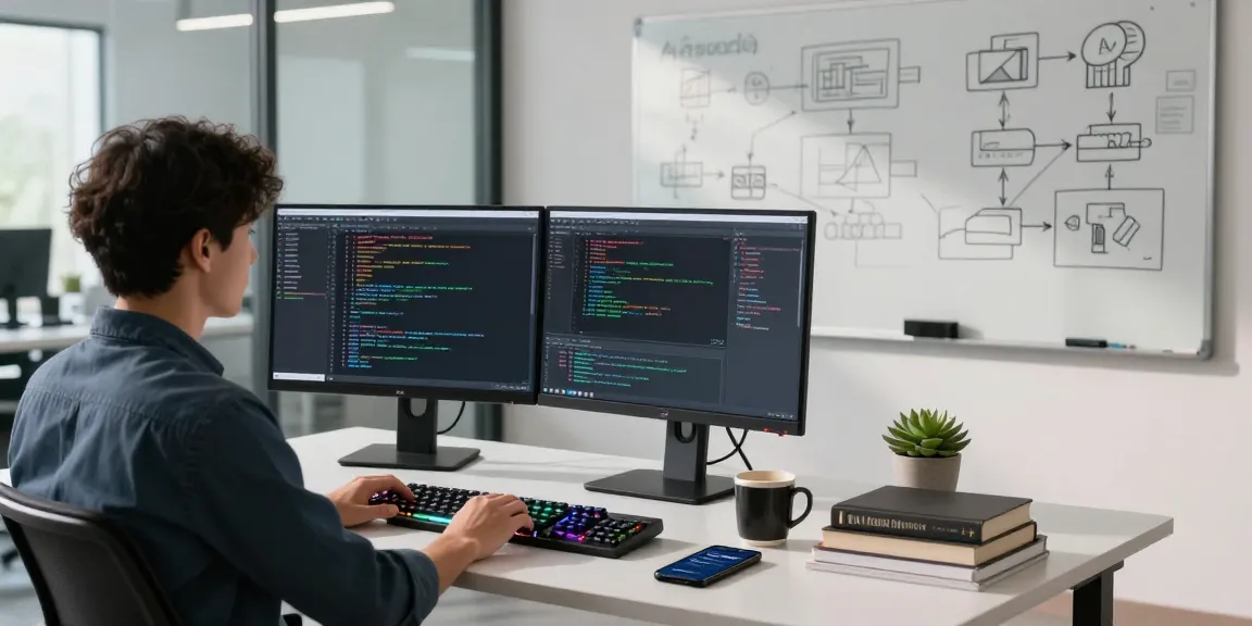 Developer using clawbot on dual monitors in a modern workspace