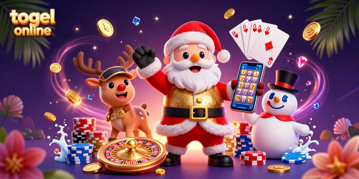 Experience the thrill of togel online with Santa, reindeer, and a snowman in this vibrant casino scene.