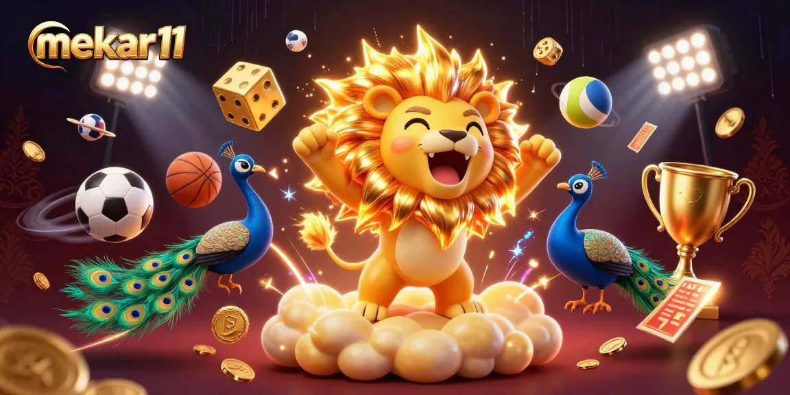 Interact with mekar11's dynamic gaming scene featuring roaring lion and sports elements.