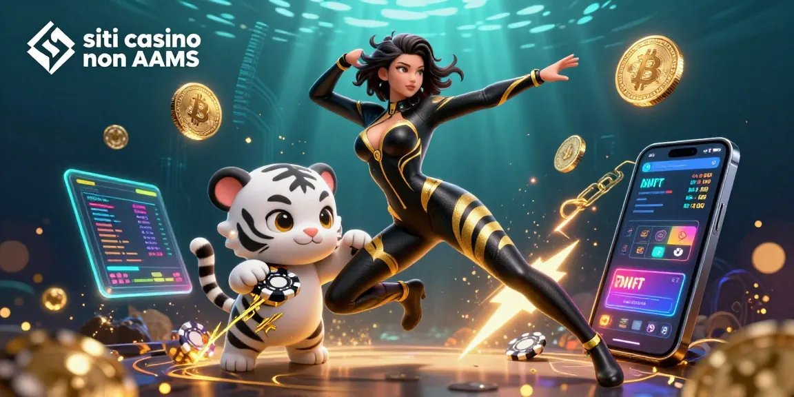 Interagisci con la scena di un'arte digitale sorprendente che presenta un'acrobata bellissima e una tigre, mostrando i siti dei siti casino non AAMS.