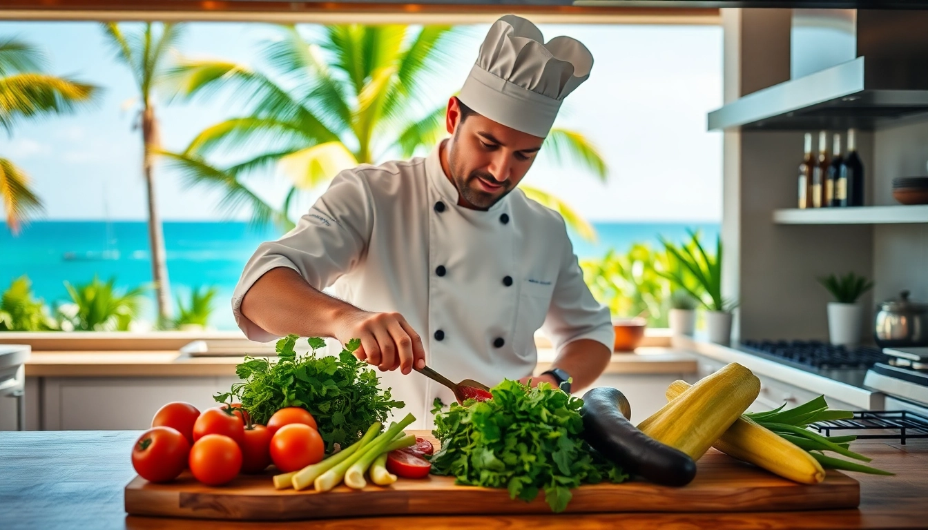 Experience a gourmet meal with a St Martin Private Chef in a luxurious villa kitchen.
