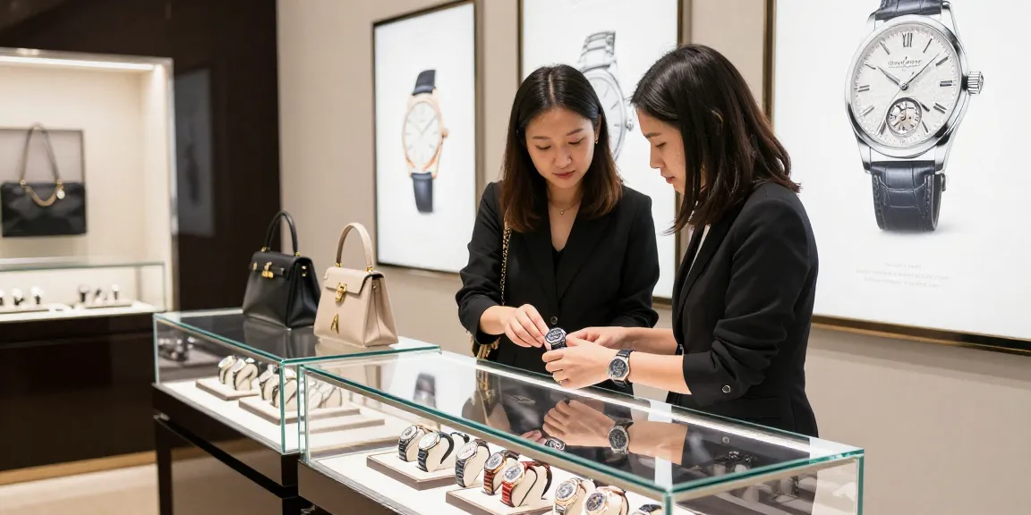 Experience the elegance of a luxury replica watch in a sophisticated retail setting.