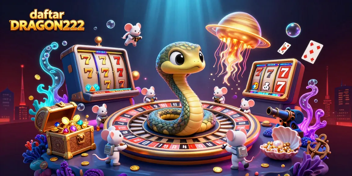 Engage players with daftar DRAGON222 in an action-packed cosmic slot scene featuring vibrant gambling elements.