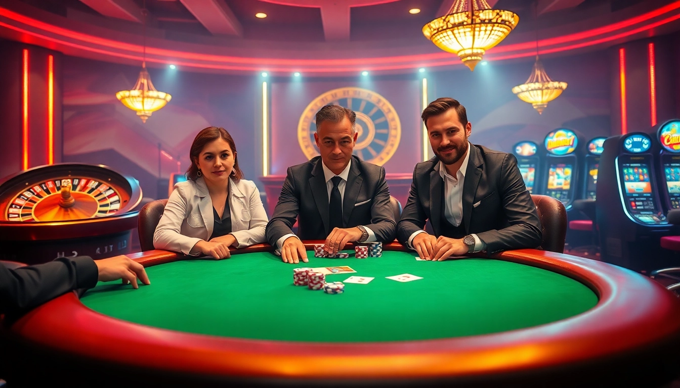 Experienced players engaging in a thrilling poker game at SHBET casino, showcasing strategy and excitement.