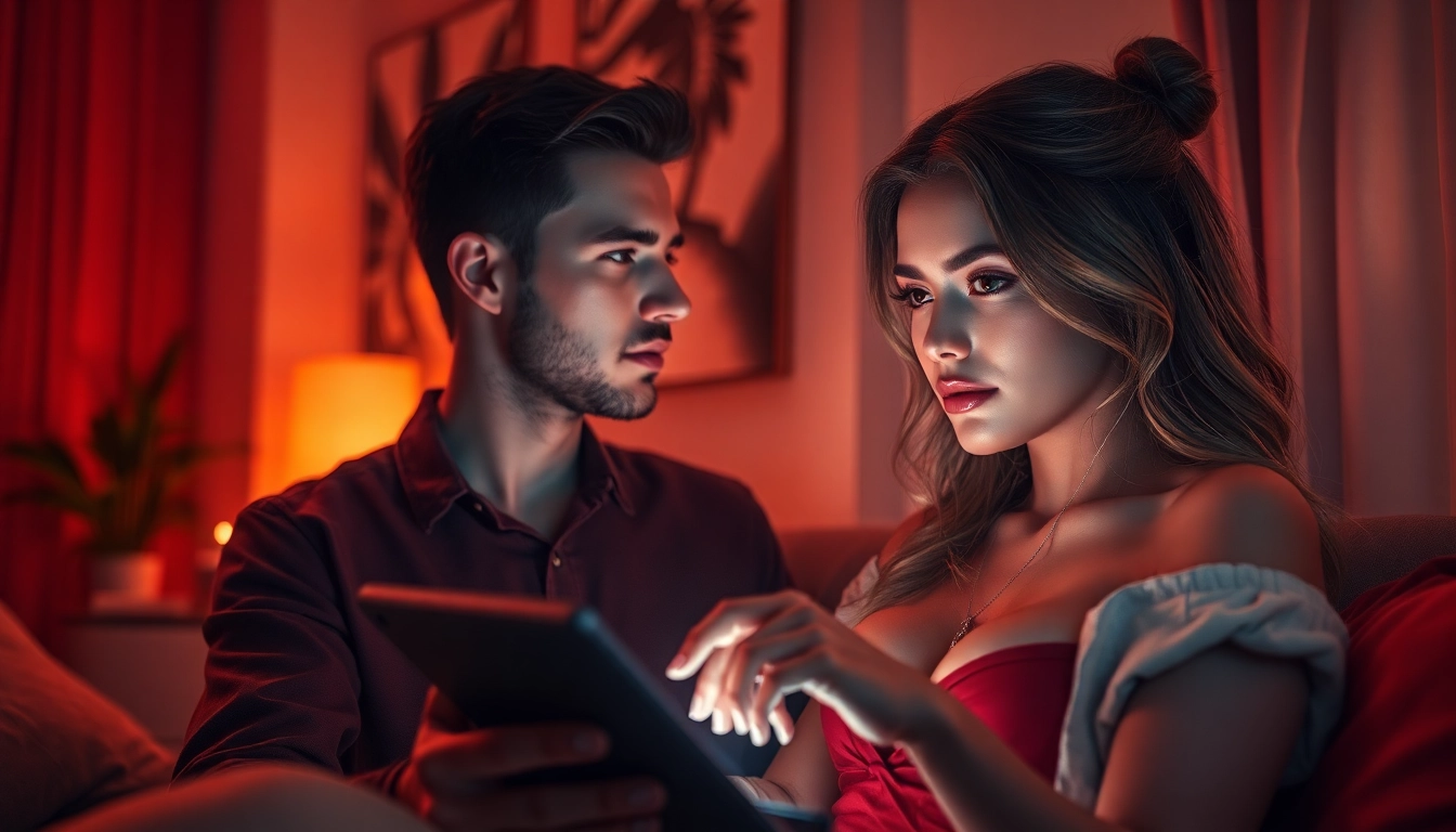 An inviting scene illustrating engaging nsfw ai chat between a user and a lifelike AI character in a warm, cozy setting.
