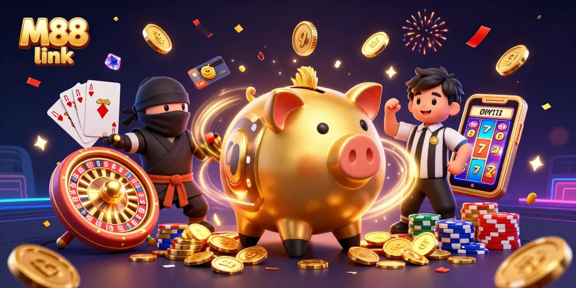Engage with the M88 link to experience thrilling wins and vibrant casino action in a dynamic illustration.