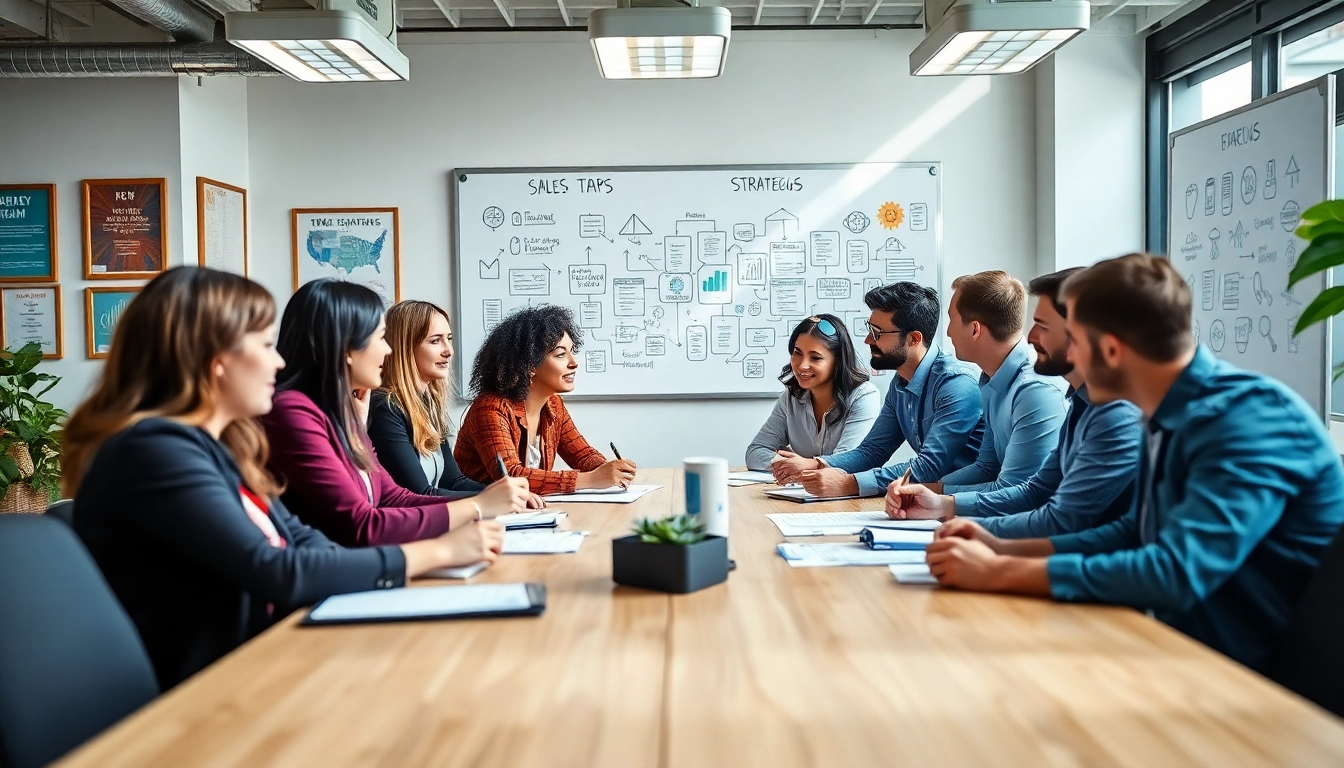 Engaging sales team discussing how to build a sales team fast in a bright office.