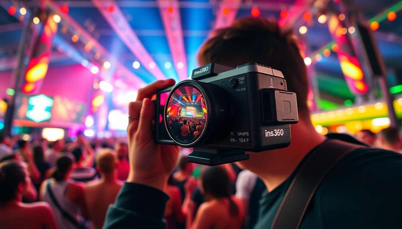 Capture vibrant festival scenes using the Insta360 camera for stunning 360-degree perspectives.