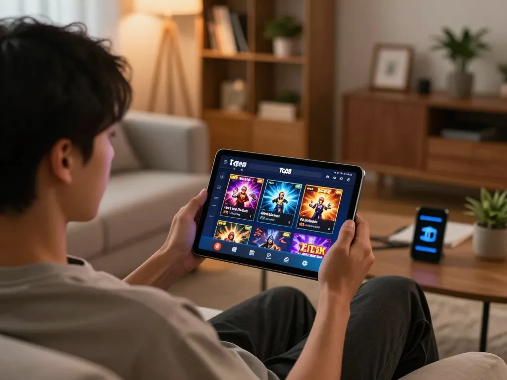 The player engages with tg88 trang chủ on a tablet, immersed in the online casino experience.