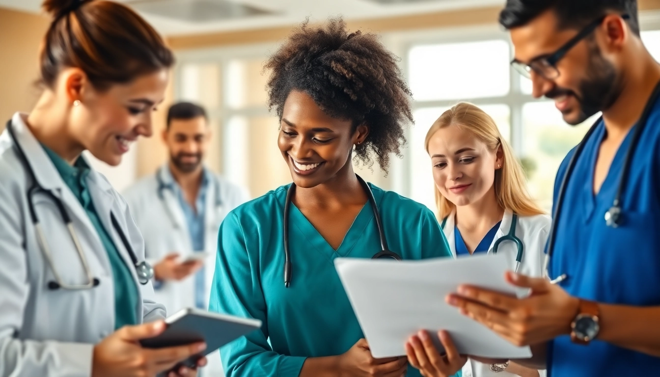 Enhancing health teamwork in a professional healthcare space with caregivers and patients.