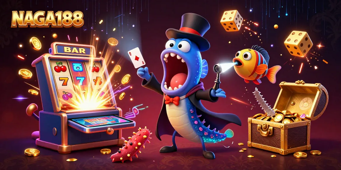 NAGA188 menghadirkan keseruan permainan kasino dengan ikan berwarna cerah dan elemen slot yang mengesankan.