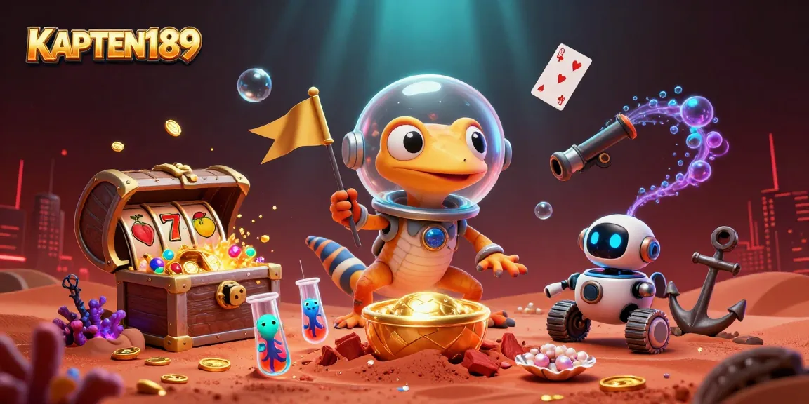 KAPTEN189 menampilkan slot online dengan karakter unik di kasino berwarna emas yang tersembunyi di Mars.
