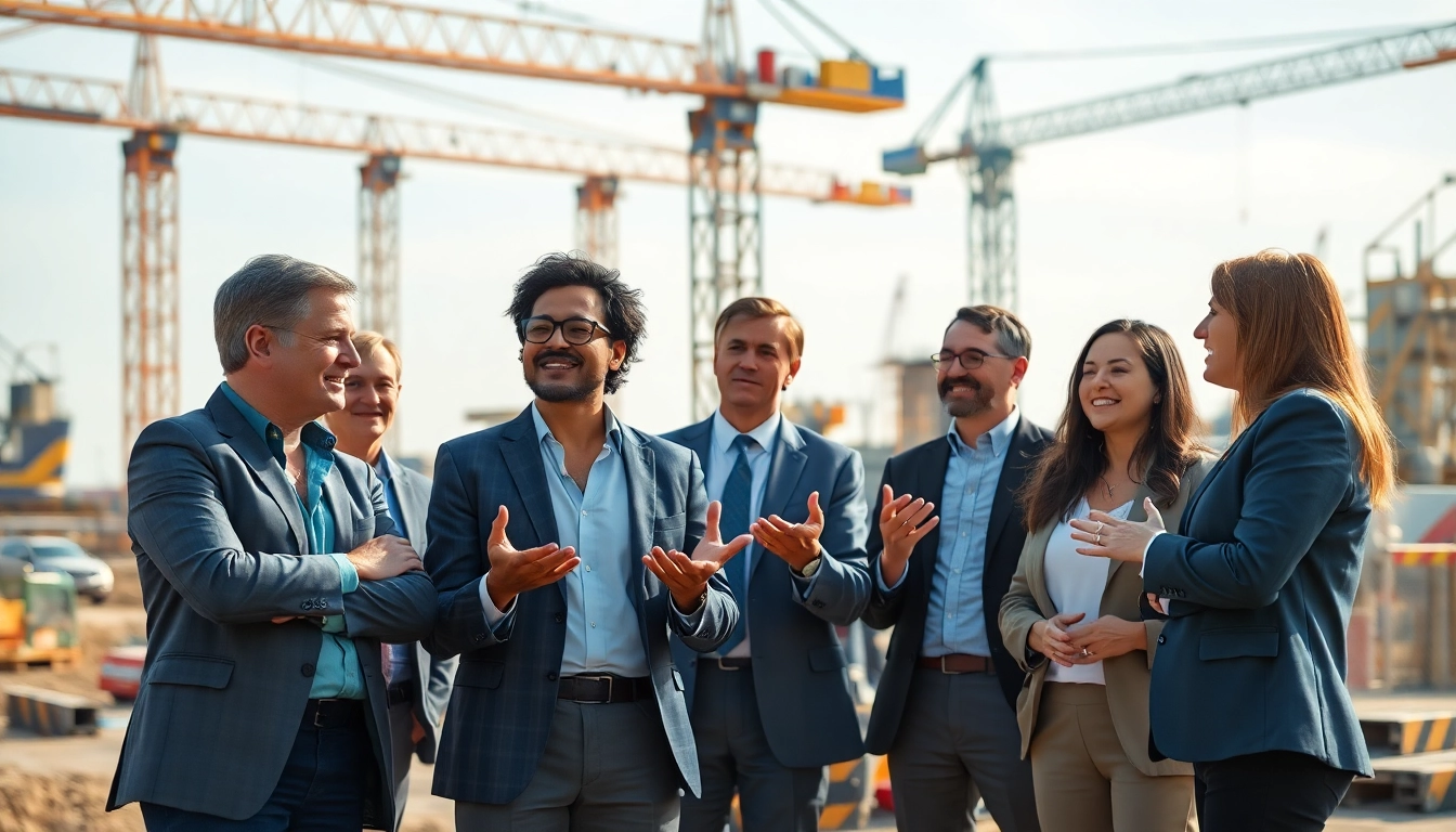 Engaged professionals in construction advocacy Carolinas discussing initiatives at an outdoor event.