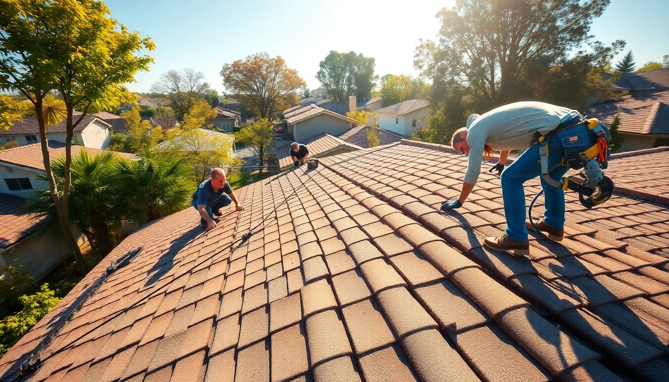 Installers showcasing high-quality roofing solutions during a professional roofing job.