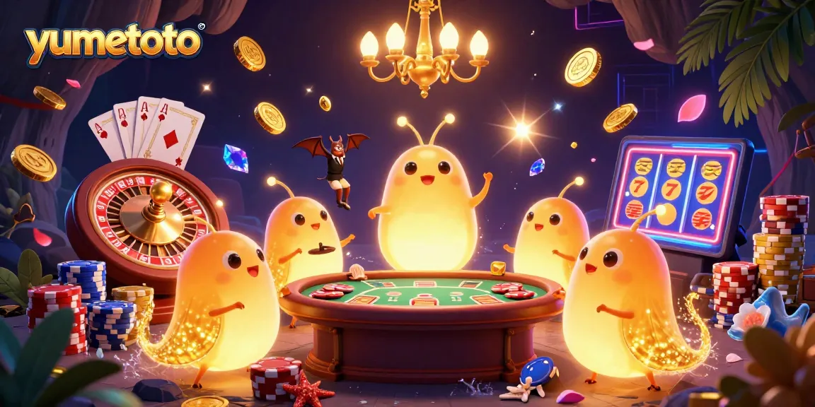 Experience yumetoto gameplay at a vibrant cave casino illuminated by glowworms, enticing players with exciting elements.