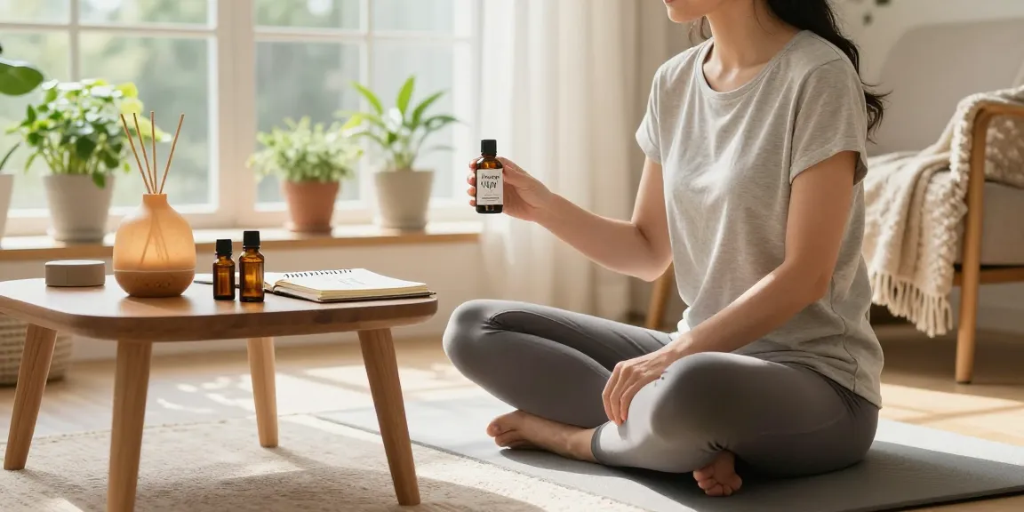 Hempworx-500-cbd-oil-amazon bottle in serene wellness setting with relaxed individual practicing mindfulness.
