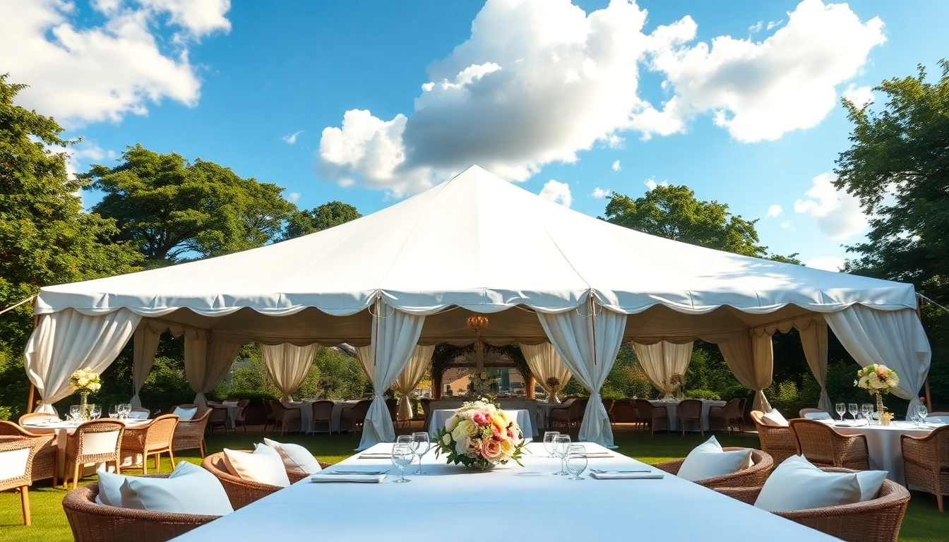 Tent Rentals beautifully set up for a wedding with floral decor and greenery.