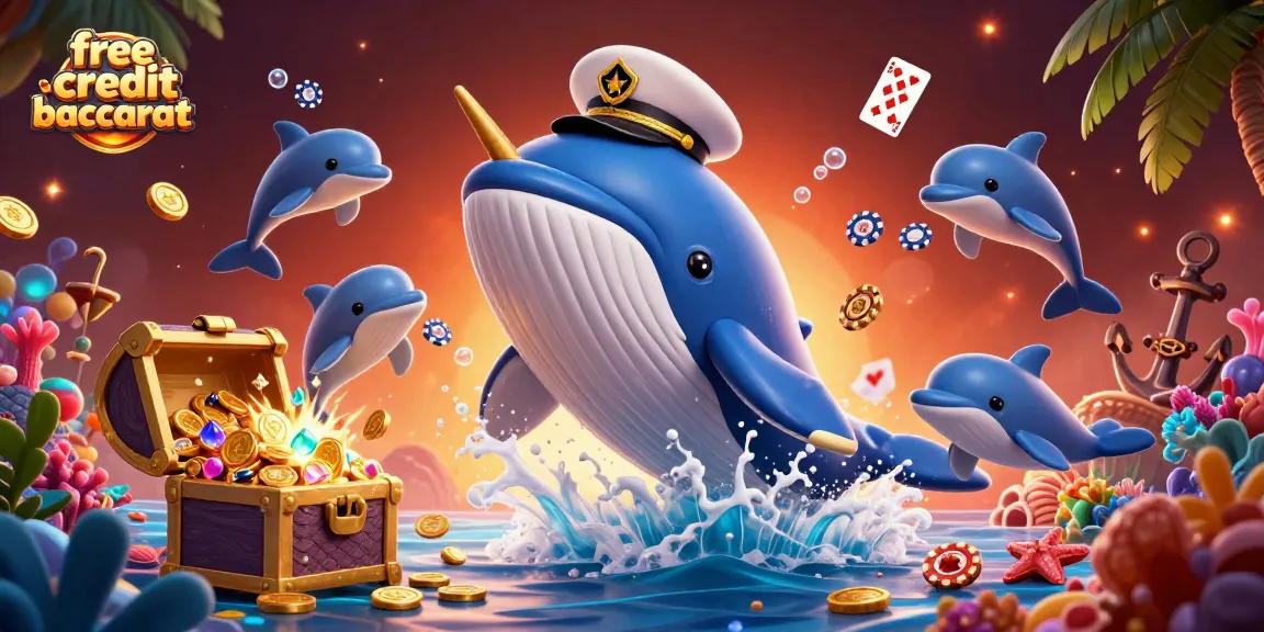 Play and win with exciting free credit baccarat fun amidst a vibrant underwater scene.