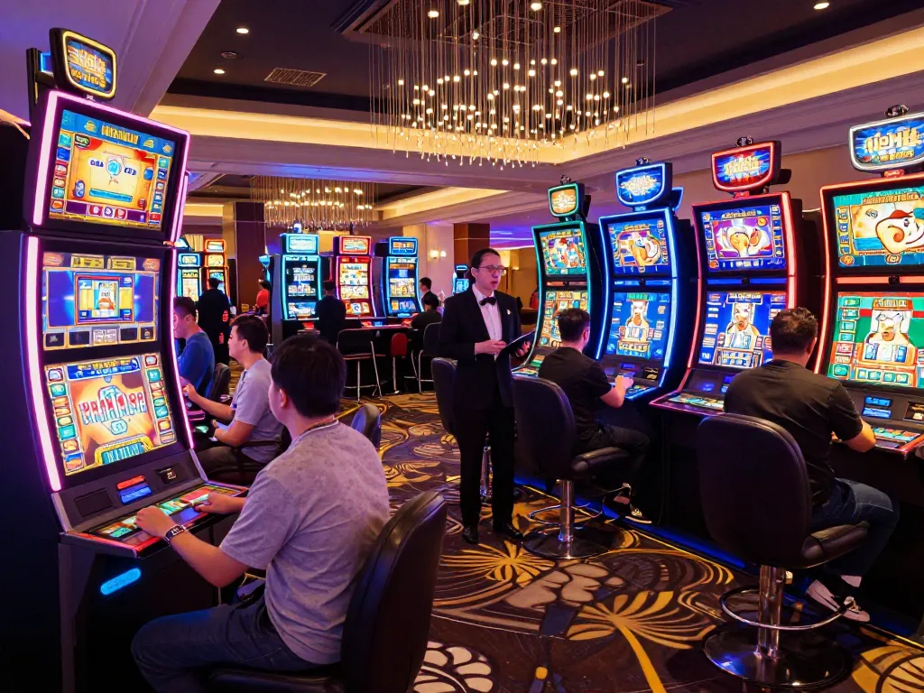 Players enjoying vibrant slot machines at Fun88 com casino, showcasing exciting gaming entertainment.