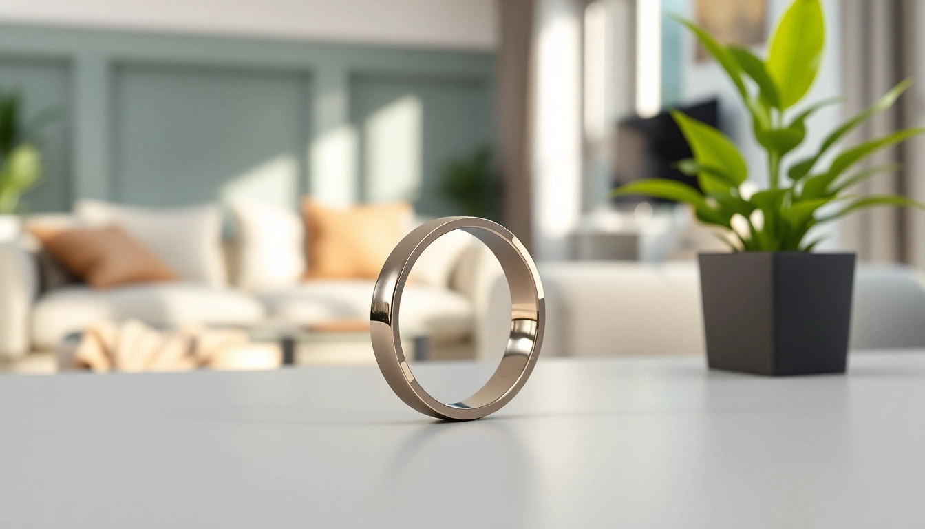Showcasing a Smart Health Ring on a minimalist desk, emphasizing style and wellness.