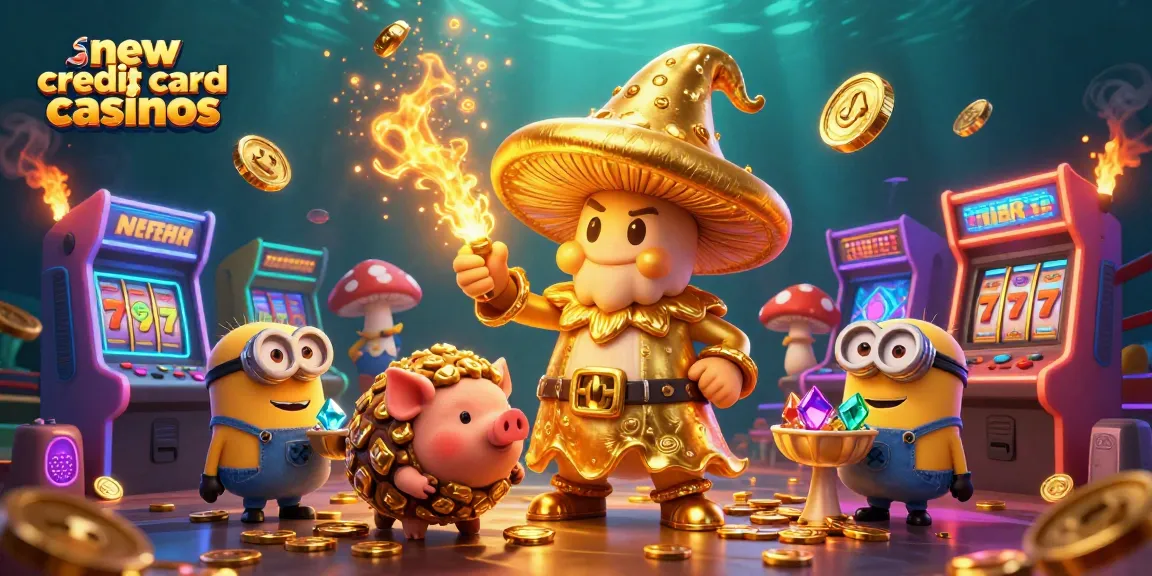 Engage with new credit card casinos through an interactive 3D gaming scene showcasing vibrant characters and elements.
