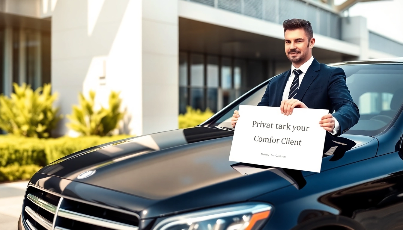 Private Airport Transfers with a professional driver and elegant vehicle at a modern terminal.