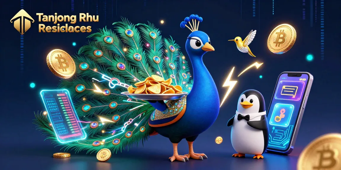 Bet on Tanjong Rhu Residences through this dynamic gambling-themed illustration featuring a cartoon peacock.