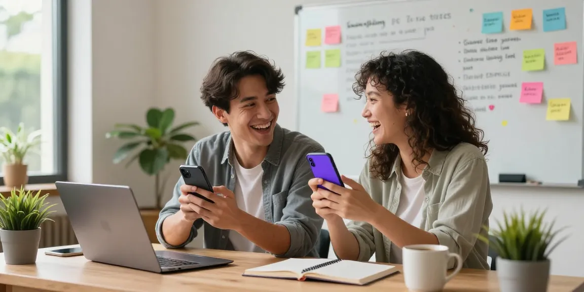Couple using sexting AI app in a cozy home office setting