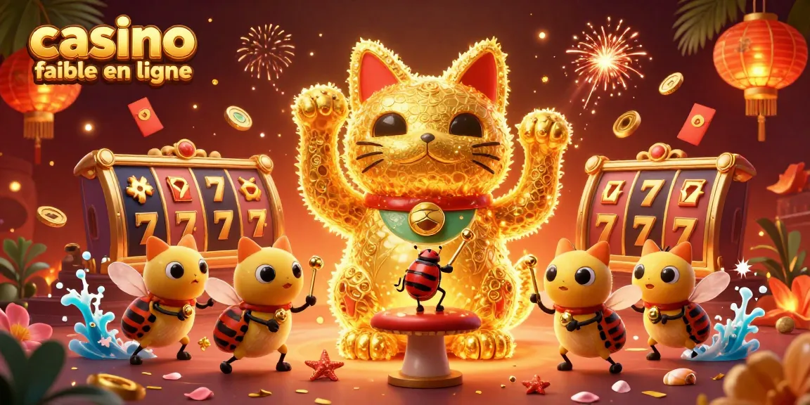 Jouez à des jeux de casino fiable en ligne avec une illustration dynamique de symboles chanceux et de jeux.