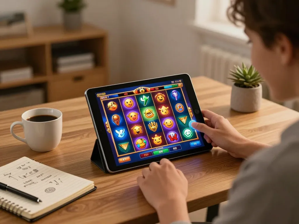 Engaging gameplay on slot 777 displayed on a tablet in a cozy home setting.