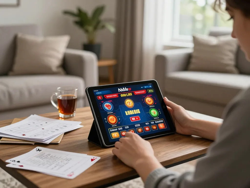 Nohu online gambling app displayed as a player engages with vibrant games at home.