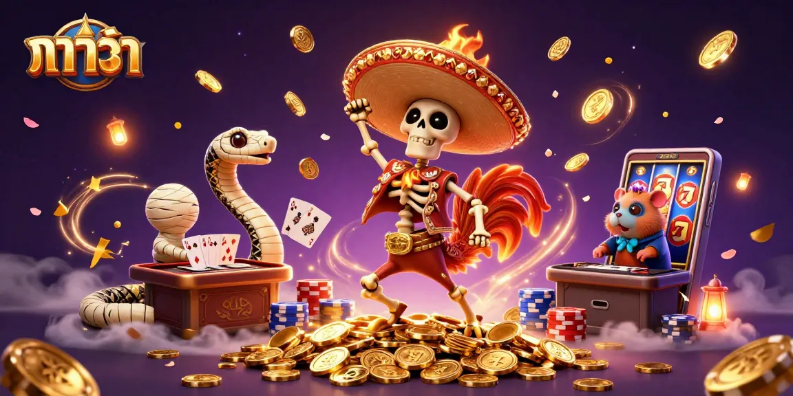 Experience บาคาร่า excitement with animated characters surrounded by casino elements and vibrant visuals.