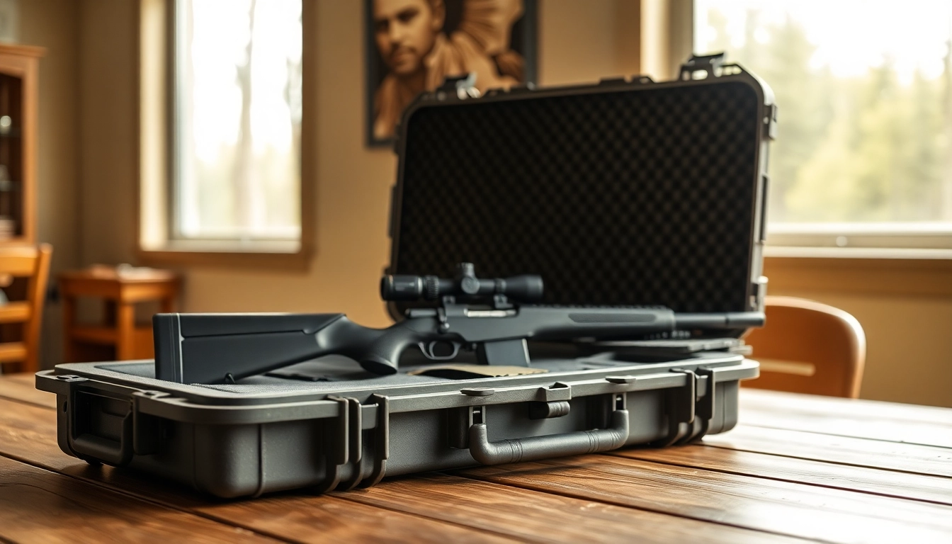 Showcasing a pelican rifle case with a precision rifle inside, highlighting durability and protection.
