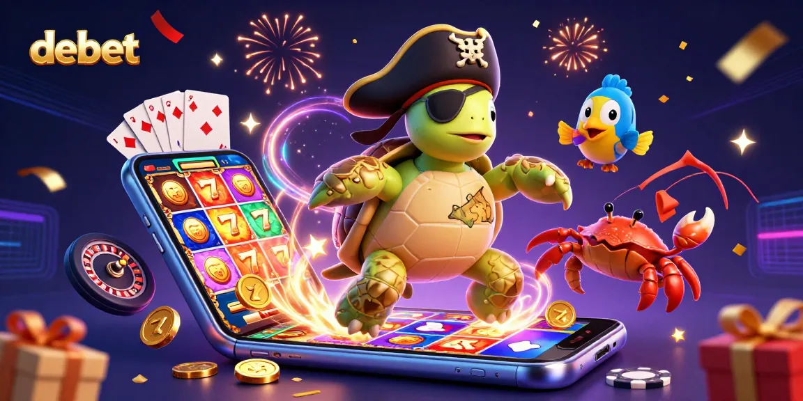 Experience debet in an exciting casino scene filled with vibrant games and colorful characters.