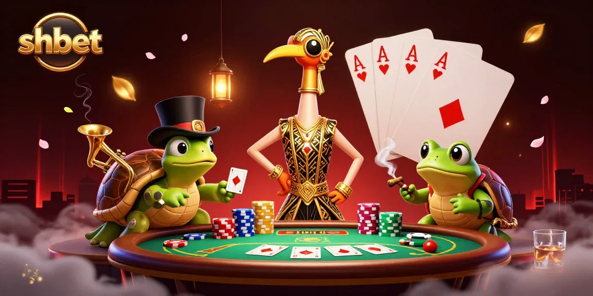 Engage players with shbet's dynamic poker scene featuring colorful chips and iconic characters.