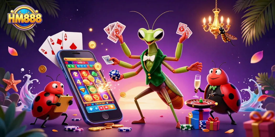 Experience thrilling gameplay at HM888 with cartoon characters in a vivid casino scene.