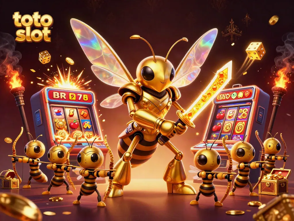 Engage in thrilling toto slot action with a vibrant 3D casino scene featuring a golden hornet samurai.